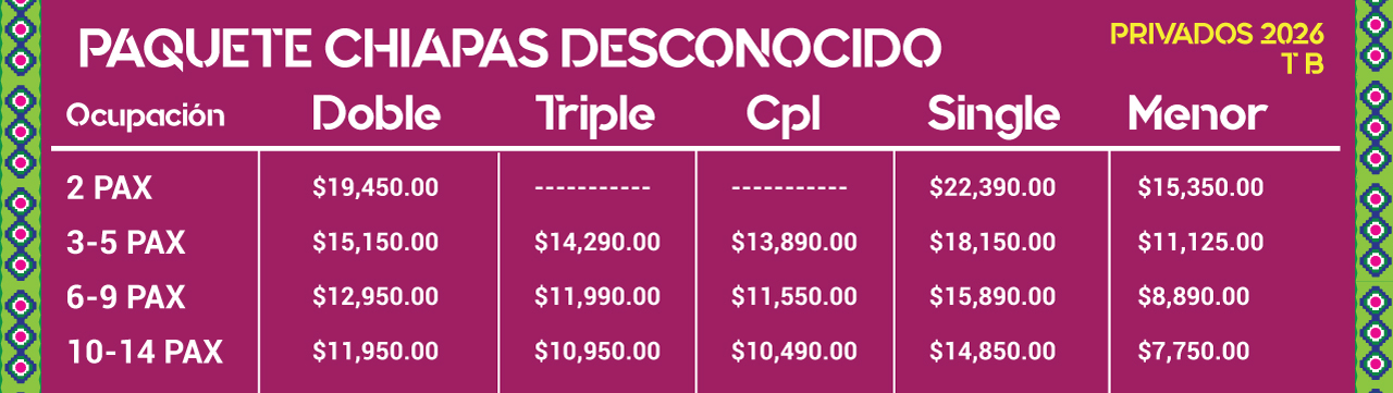 precios 2026 tour chiapas desconocido