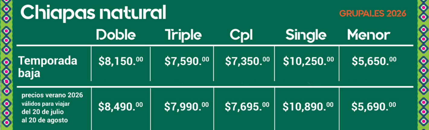precios de verano al tour grupal chiapas natural