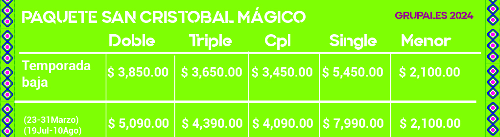 2024- precios tour san cristobal mágico de senda maya