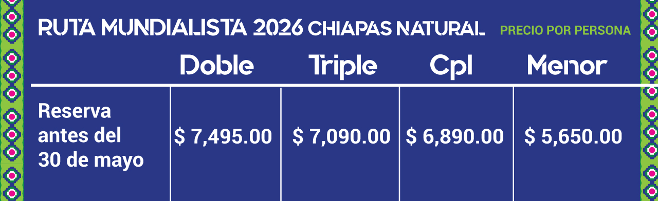 precios paquete ruta mundialista chiapas natural por senda maya
